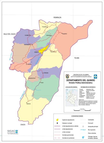 QUINDIO; MAPA DE CIUDADES Y MUNICIPIOS - Colombiamania.com